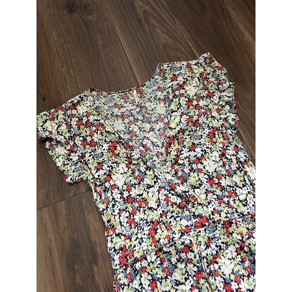 Free People Jumpsuit‎ Med Floral Ruffle Your Feathers Boho Festival Deep V Neck